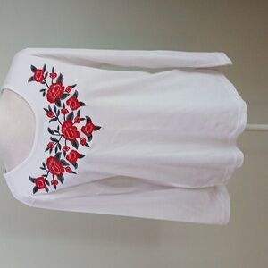 2/$15 Bon Worth Embroidered Roses Long Sleeve T Shirt